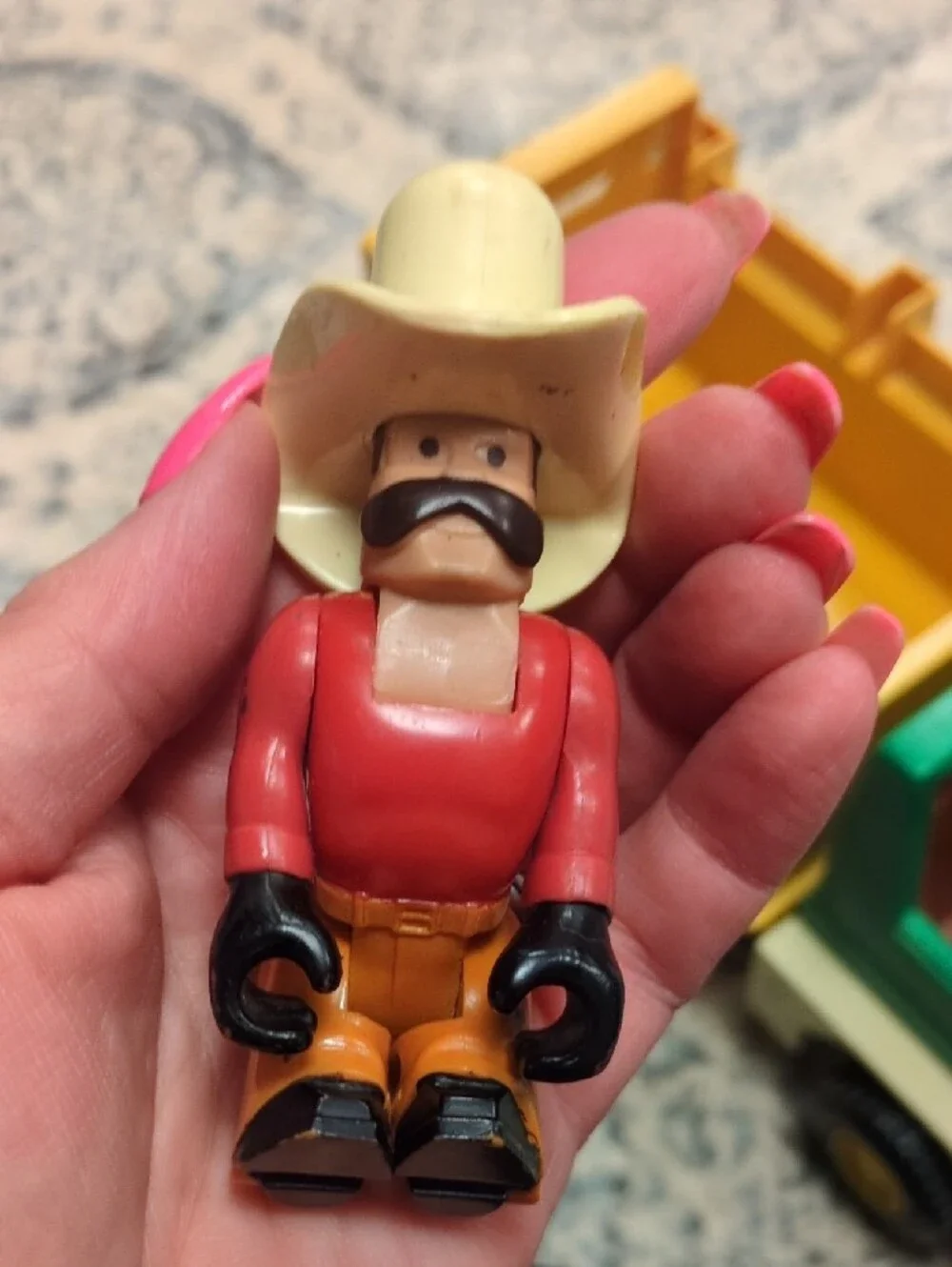 1979 Fisher-Price Husky Helper Green and Yellow Farm Truck with Cowboy and Horse